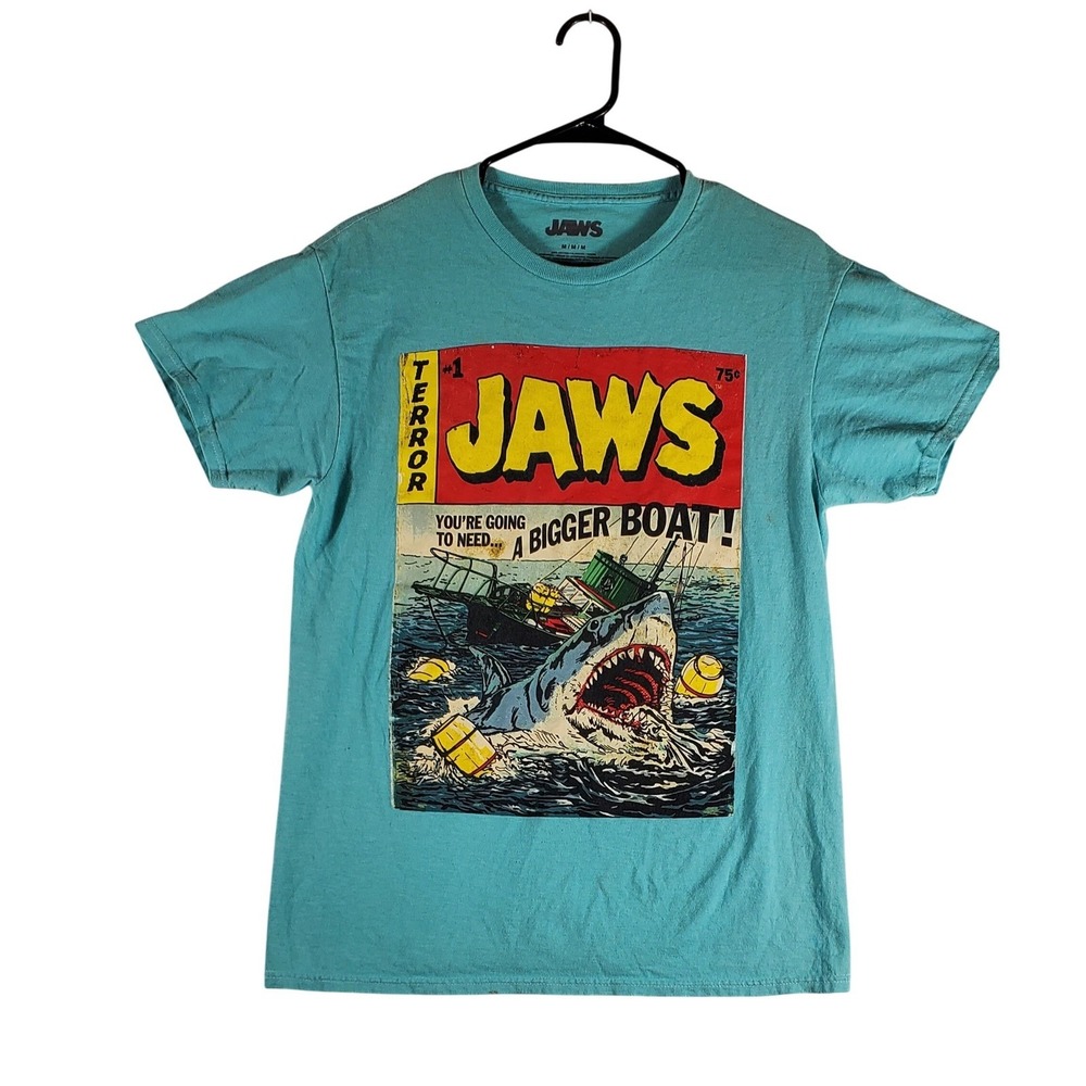 Jaws Movie Comic Style Graphic T Shirt Teal Men's M vintage
